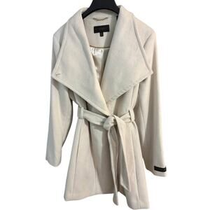 DONNA KARAN NEW YORK Ivory wool blend Belted Wrap Coat PXL NWT